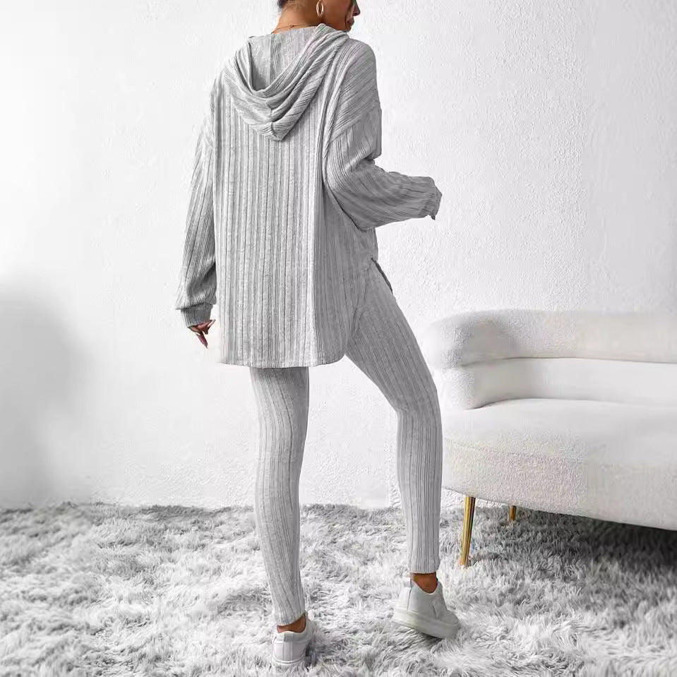 Autumn Stripe Hoodie Suit