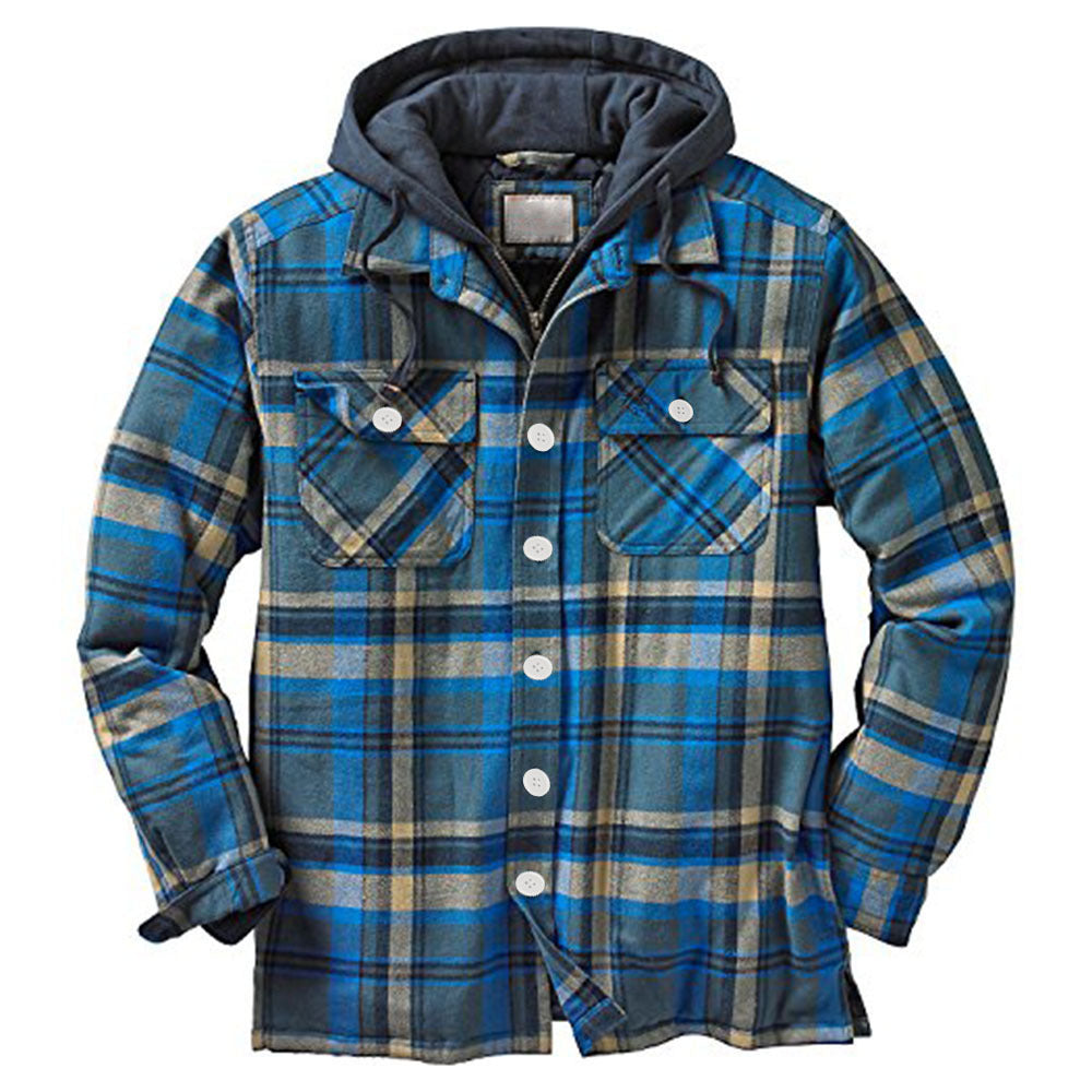 Plaid Long-Sleeved Hooded Jacket