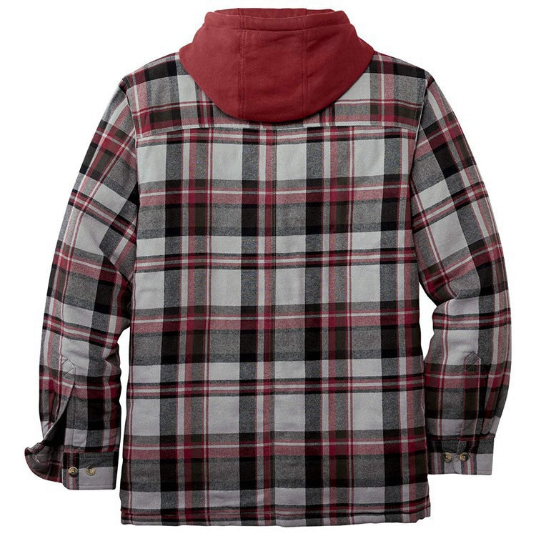Plaid Long-Sleeved Hooded Jacket