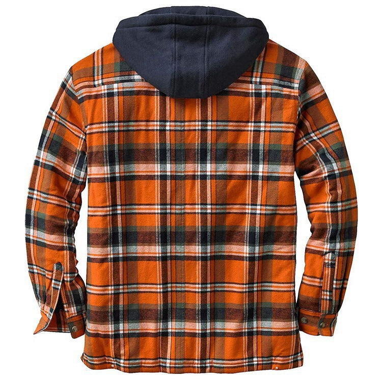 Plaid Long-Sleeved Hooded Jacket