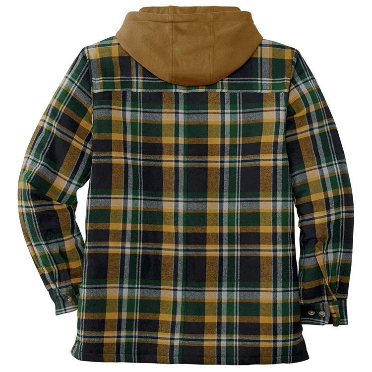 Plaid Long-Sleeved Hooded Jacket
