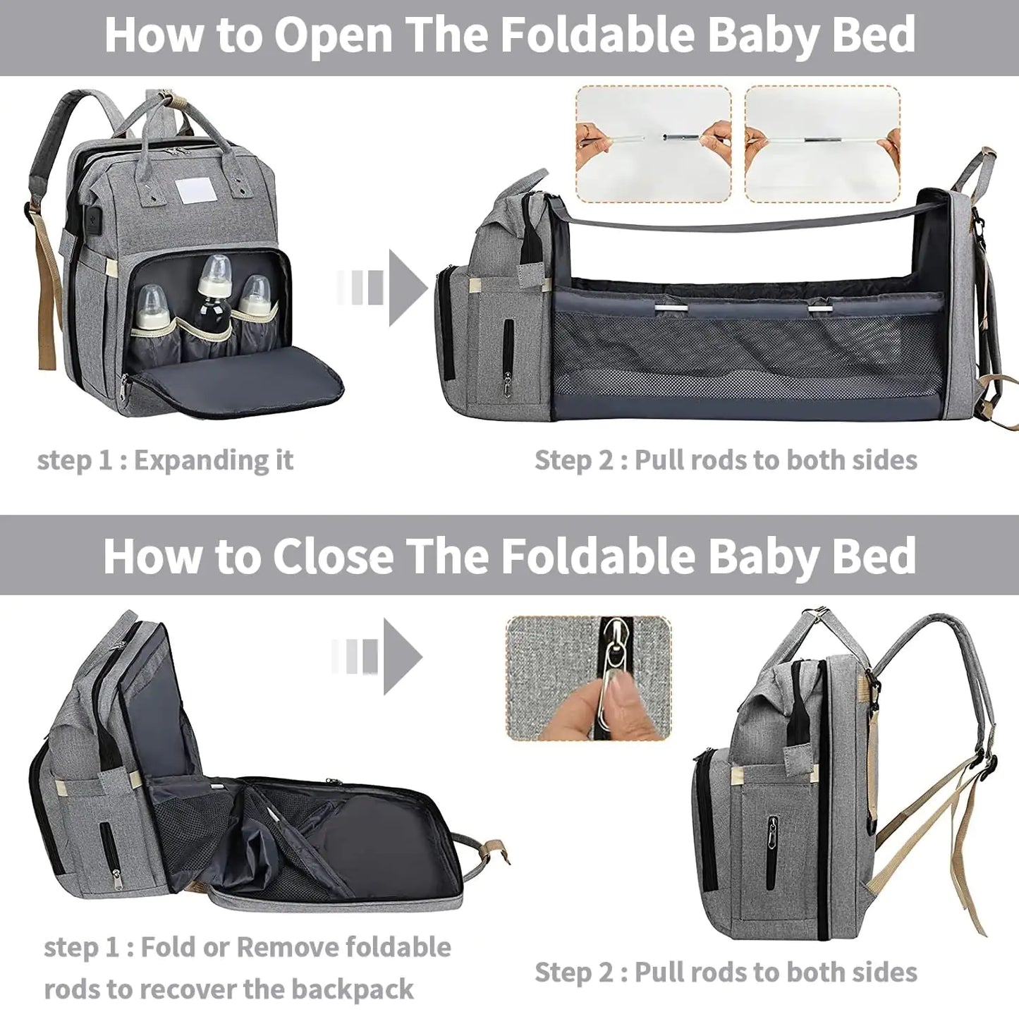 Baby Diaper Bag with Carry Cot
