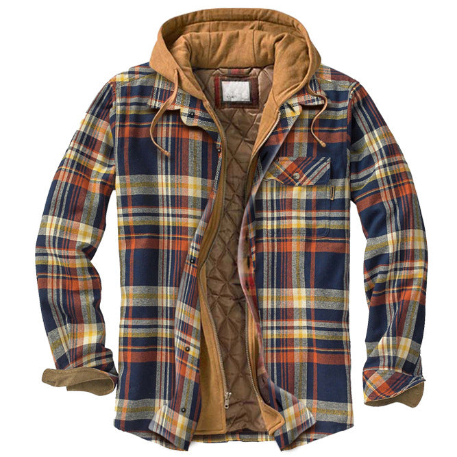 Plaid Long-Sleeved Hooded Jacket