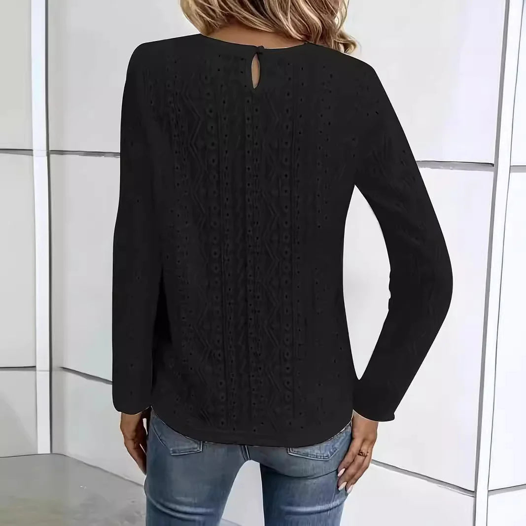 Elegant Lace Stitch Hollow-Out Long Sleeve Tee