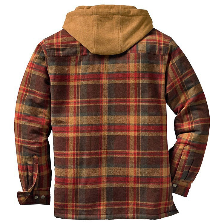Plaid Long-Sleeved Hooded Jacket