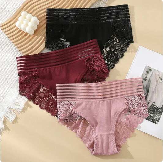High-Waist Cotton Lace Underwear