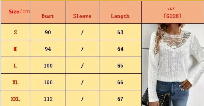 Elegant Lace Stitch Hollow-Out Long Sleeve Tee